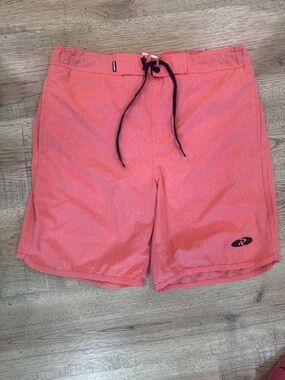 Rokka&Rolla men's 9" stretch mesh lined swim trunks in peach